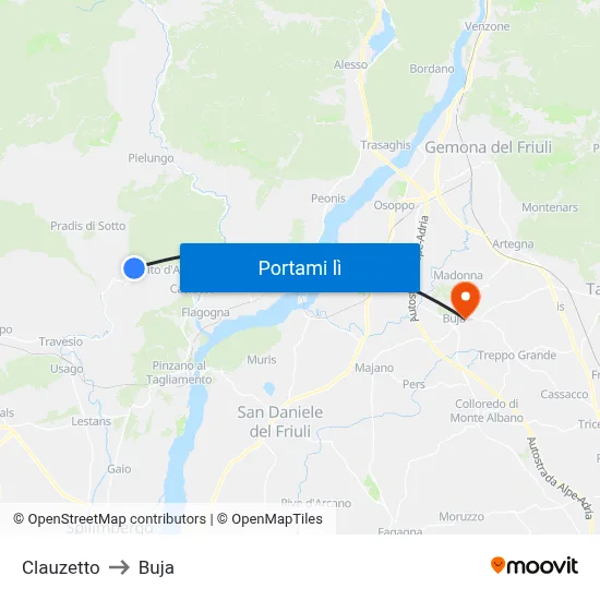 Clauzetto to Buja map
