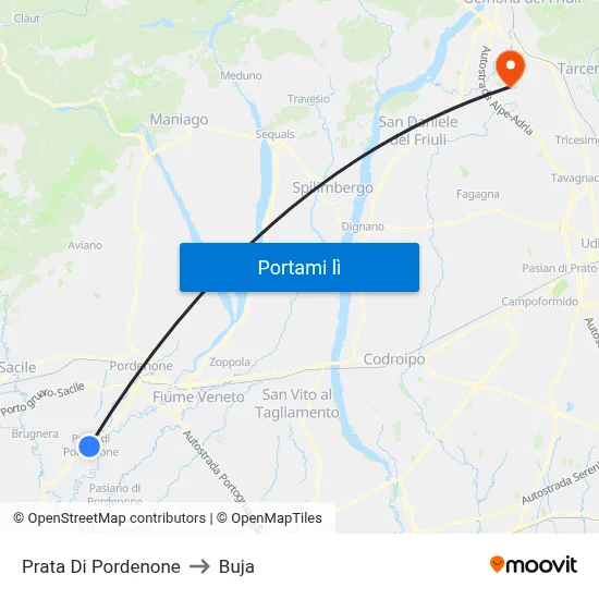 Prata Di Pordenone to Buja map