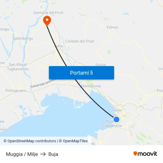 Muggia / Milje to Buja map