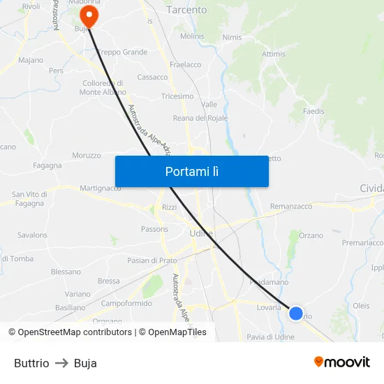 Buttrio to Buja map
