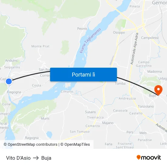 Vito D'Asio to Buja map