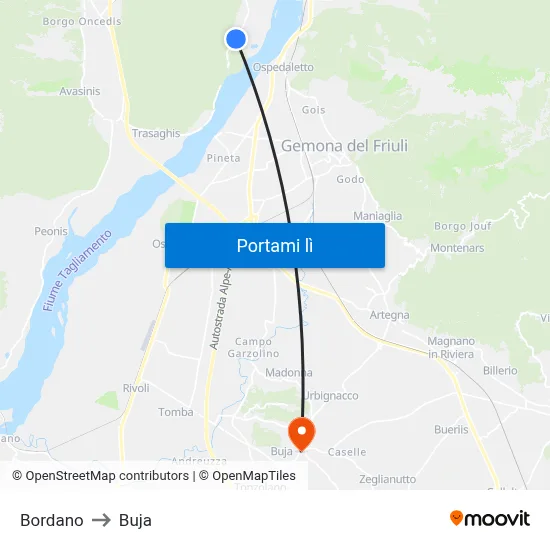 Bordano to Buja map