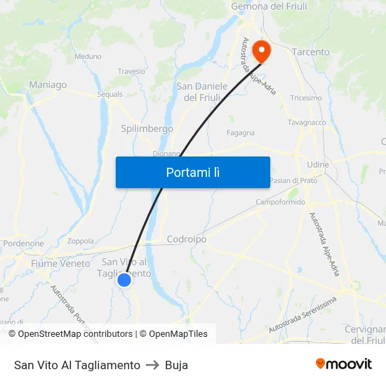 San Vito Al Tagliamento to Buja map