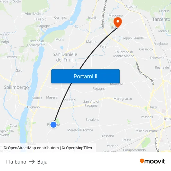 Flaibano to Buja map