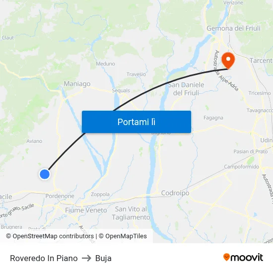 Roveredo In Piano to Buja map
