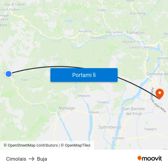 Cimolais to Buja map