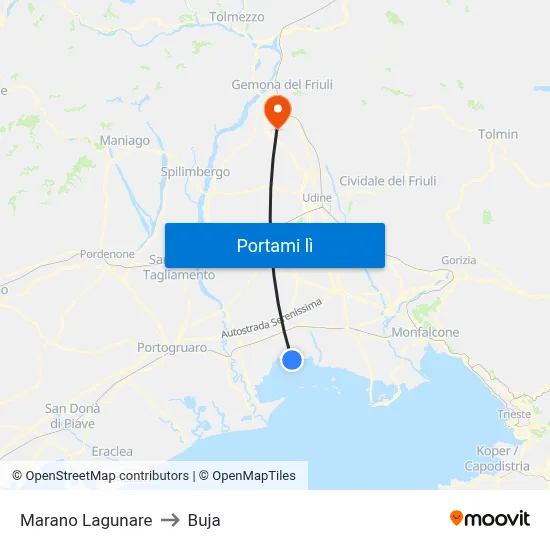 Marano Lagunare to Buja map