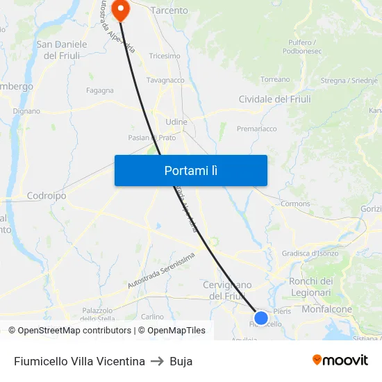 Fiumicello Villa Vicentina to Buja map