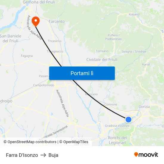 Farra D'Isonzo to Buja map