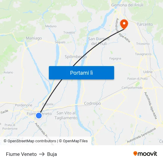 Fiume Veneto to Buja map