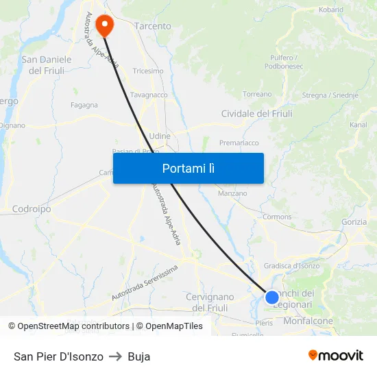 San Pier D'Isonzo to Buja map