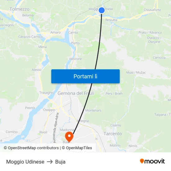 Moggio Udinese to Buja map