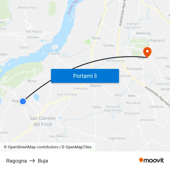 Ragogna to Buja map