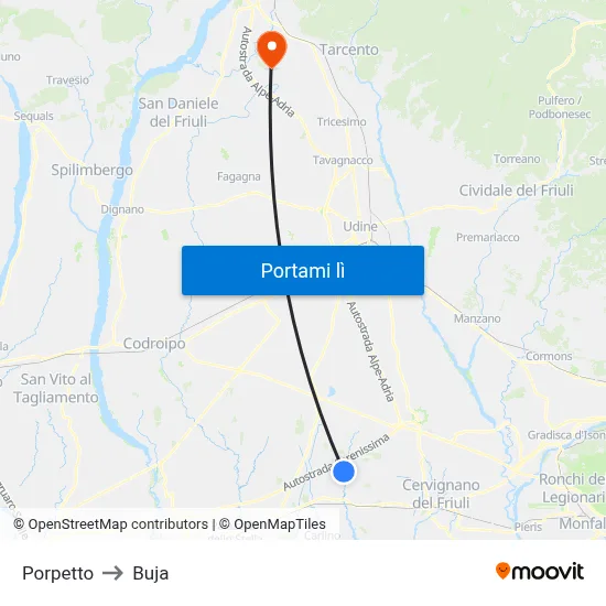 Porpetto to Buja map