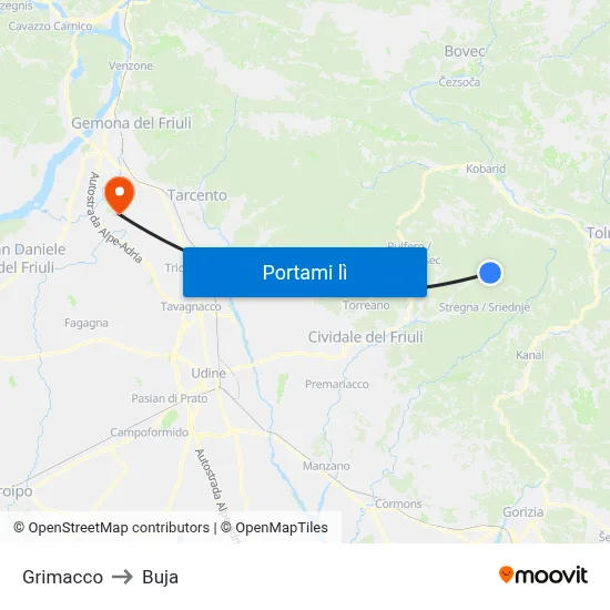 Grimacco to Buja map