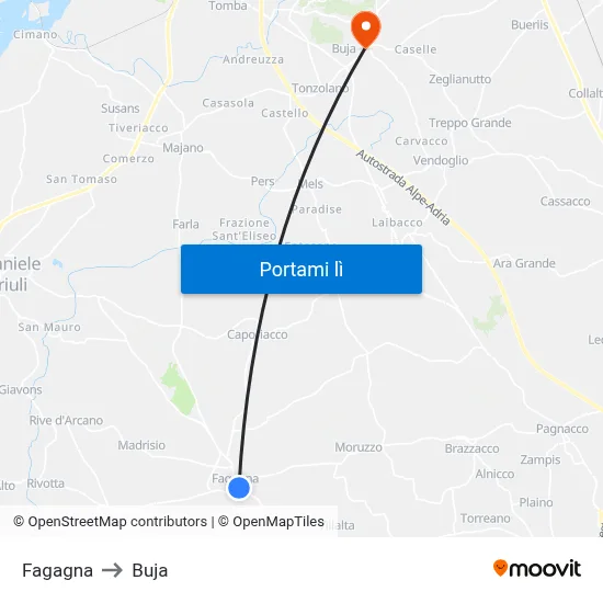 Fagagna to Buja map