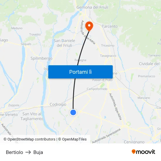 Bertiolo to Buja map