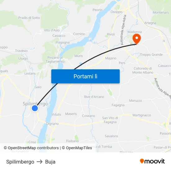 Spilimbergo to Buja map