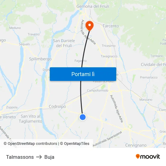 Talmassons to Buja map