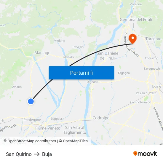 San Quirino to Buja map