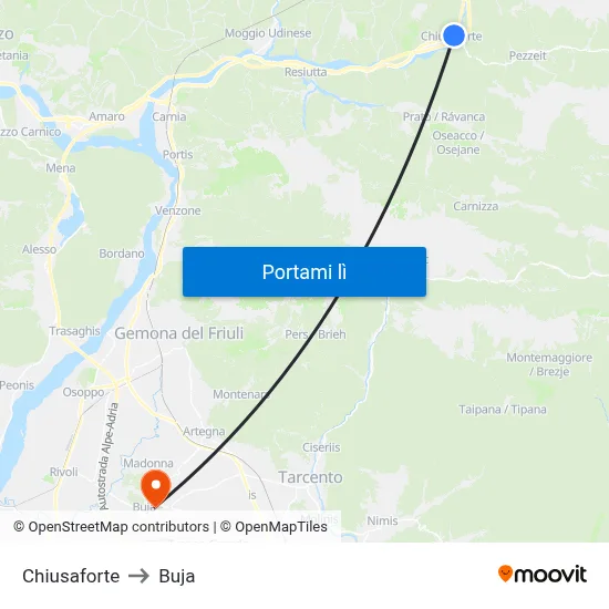 Chiusaforte to Buja map