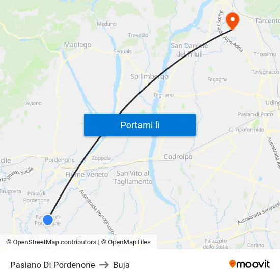 Pasiano Di Pordenone to Buja map