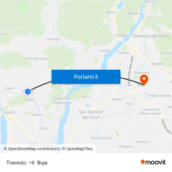 Travesio to Buja map