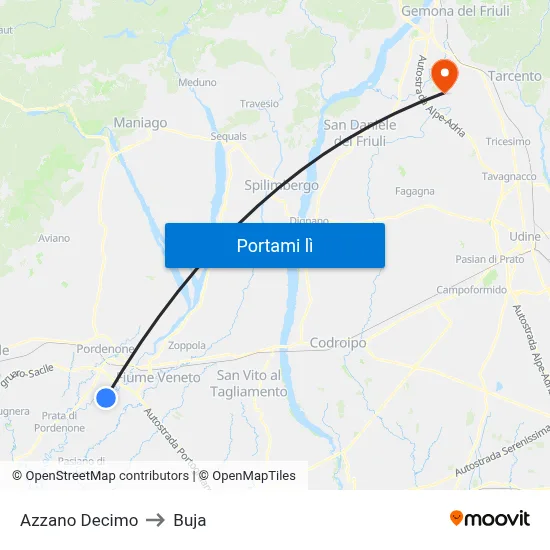 Azzano Decimo to Buja map