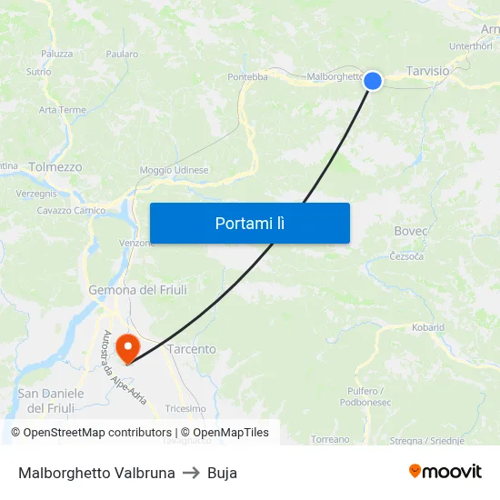 Malborghetto Valbruna to Buja map