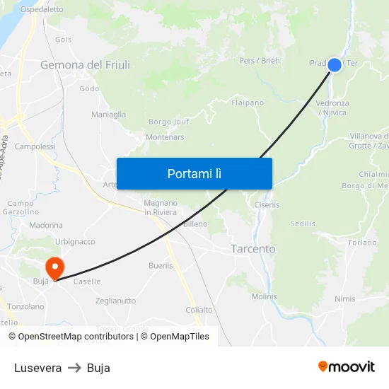 Lusevera to Buja map