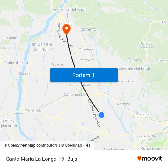 Santa Maria La Longa to Buja map