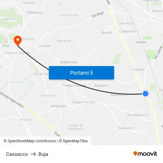 Cassacco to Buja map