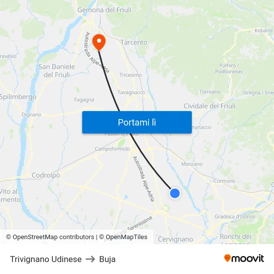 Trivignano Udinese to Buja map