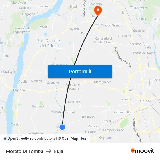 Mereto Di Tomba to Buja map