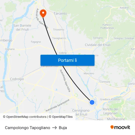 Campolongo Tapogliano to Buja map