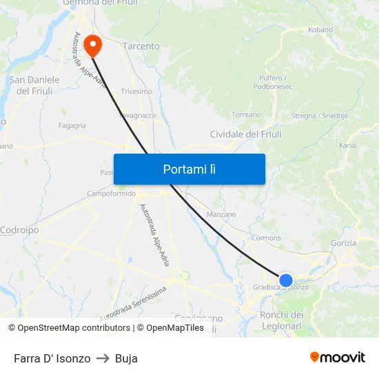 Farra D' Isonzo to Buja map