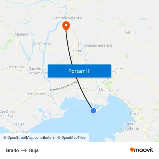 Grado to Buja map