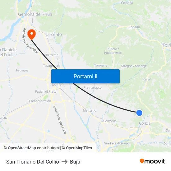 San Floriano Del Collio to Buja map