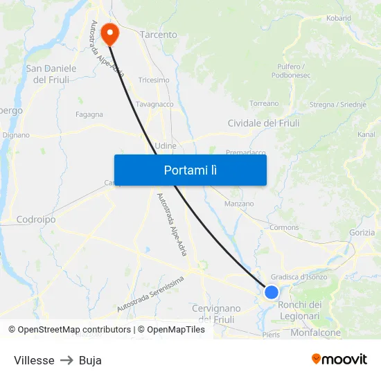 Villesse to Buja map