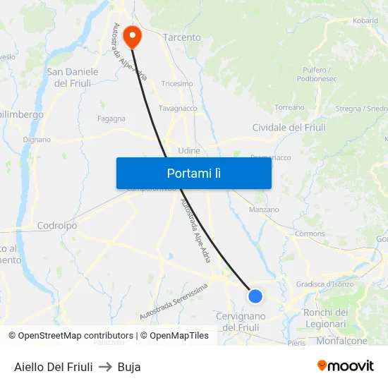 Aiello Del Friuli to Buja map
