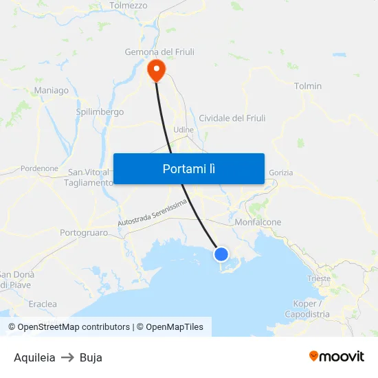 Aquileia to Buja map
