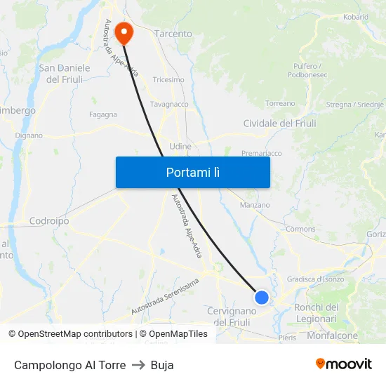 Campolongo Al Torre to Buja map