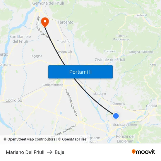 Mariano Del Friuli to Buja map