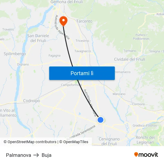 Palmanova to Buja map
