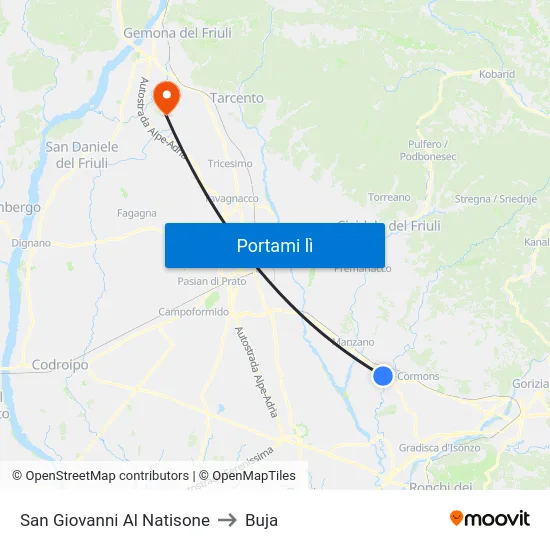San Giovanni Al Natisone to Buja map