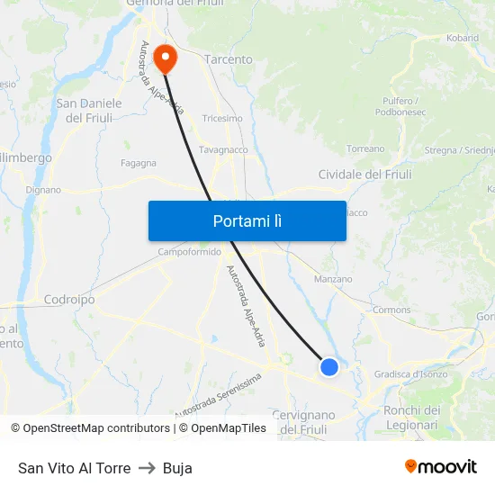 San Vito Al Torre to Buja map