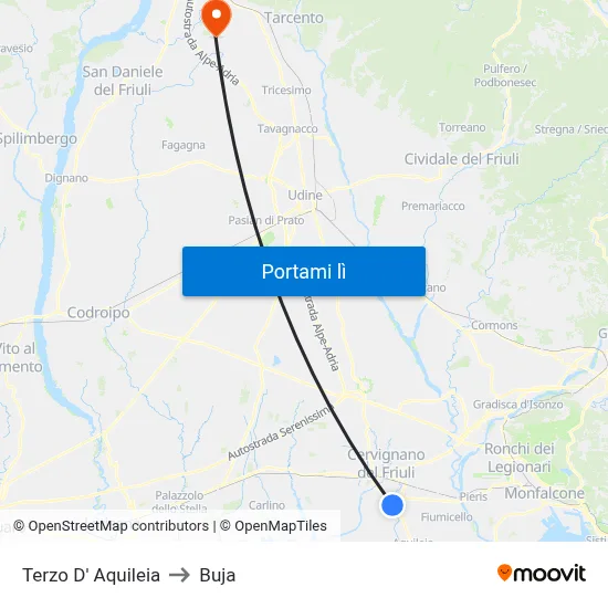 Terzo D' Aquileia to Buja map