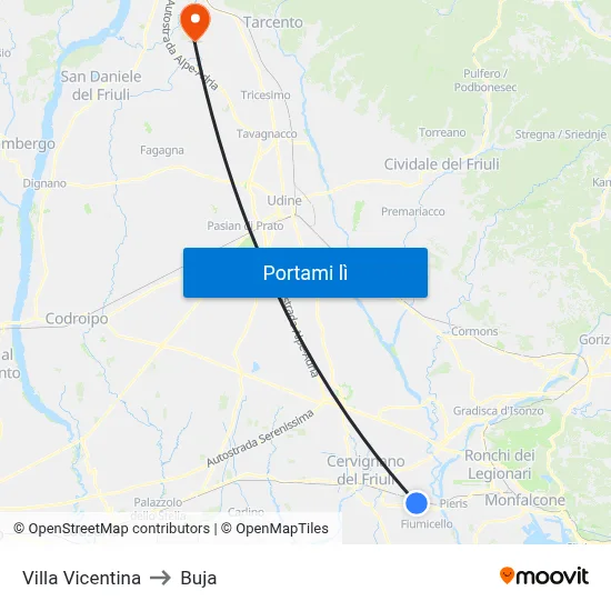Villa Vicentina to Buja map