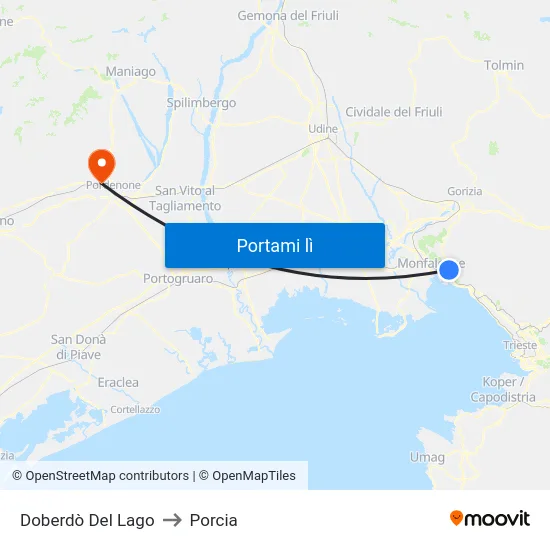 Doberdò Del Lago to Porcia map