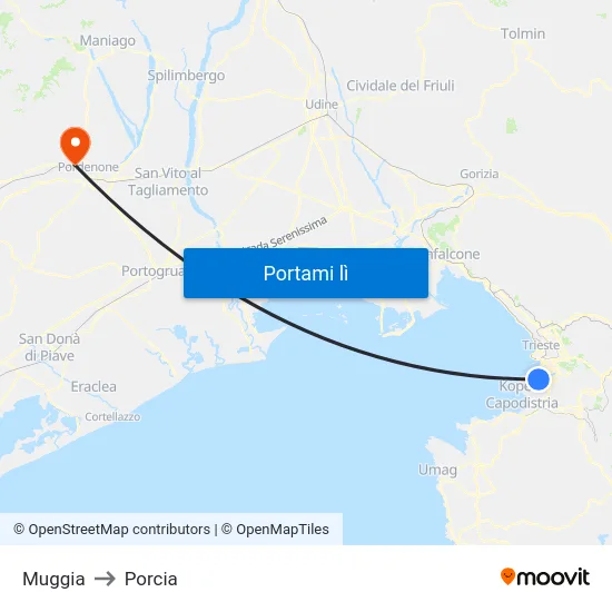 Muggia to Porcia map